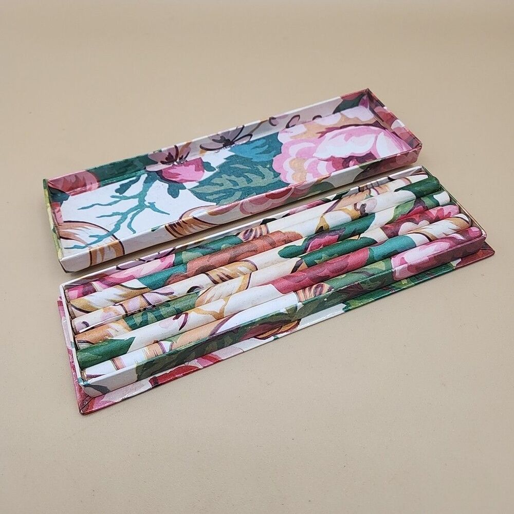 Floral Pencil Set 6 Pencils Vintage Two's Company w/Box Peonies Desk Accessories